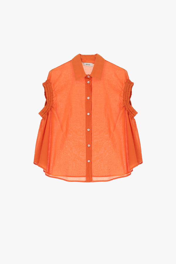 Sleeveless Sheer Button-Up Shirt (IMP-C212J169)