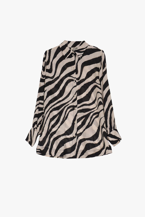 Zebra Print Blouse (IMP-CDRIUMT-WHITE/BLACK : S)