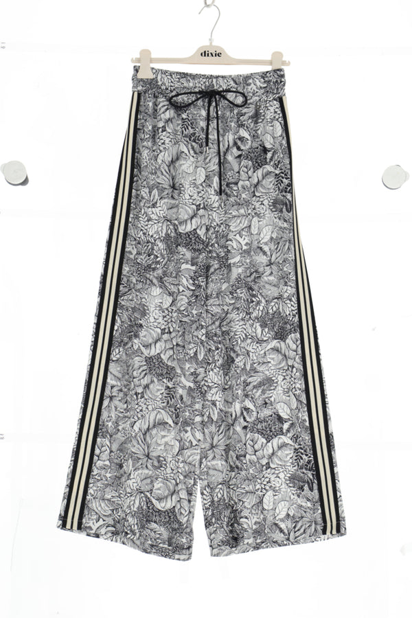 Linen Blend Printed Striped Pants