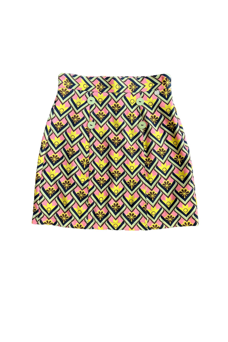 Pink & Yellow Floral Mini Skirt