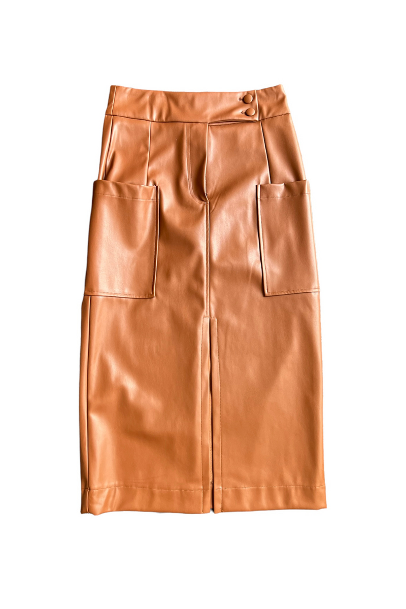Vegan Leather Skirt with Slit