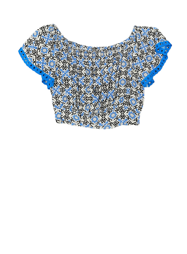 Elastic Blue and Black Print Top